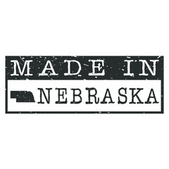 Made In Nebraska. Stamp Rectangle Map. Logo Icon Symbol. Design Certificated.