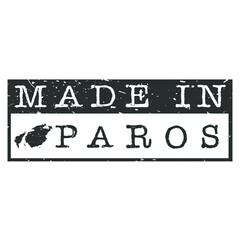 Made In Paros. Stamp Rectangle Map. Logo Icon Symbol. Design Certificated.