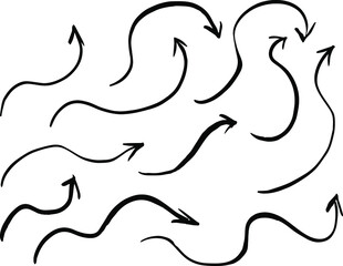 Hand drawn vector arrows set on white background.
