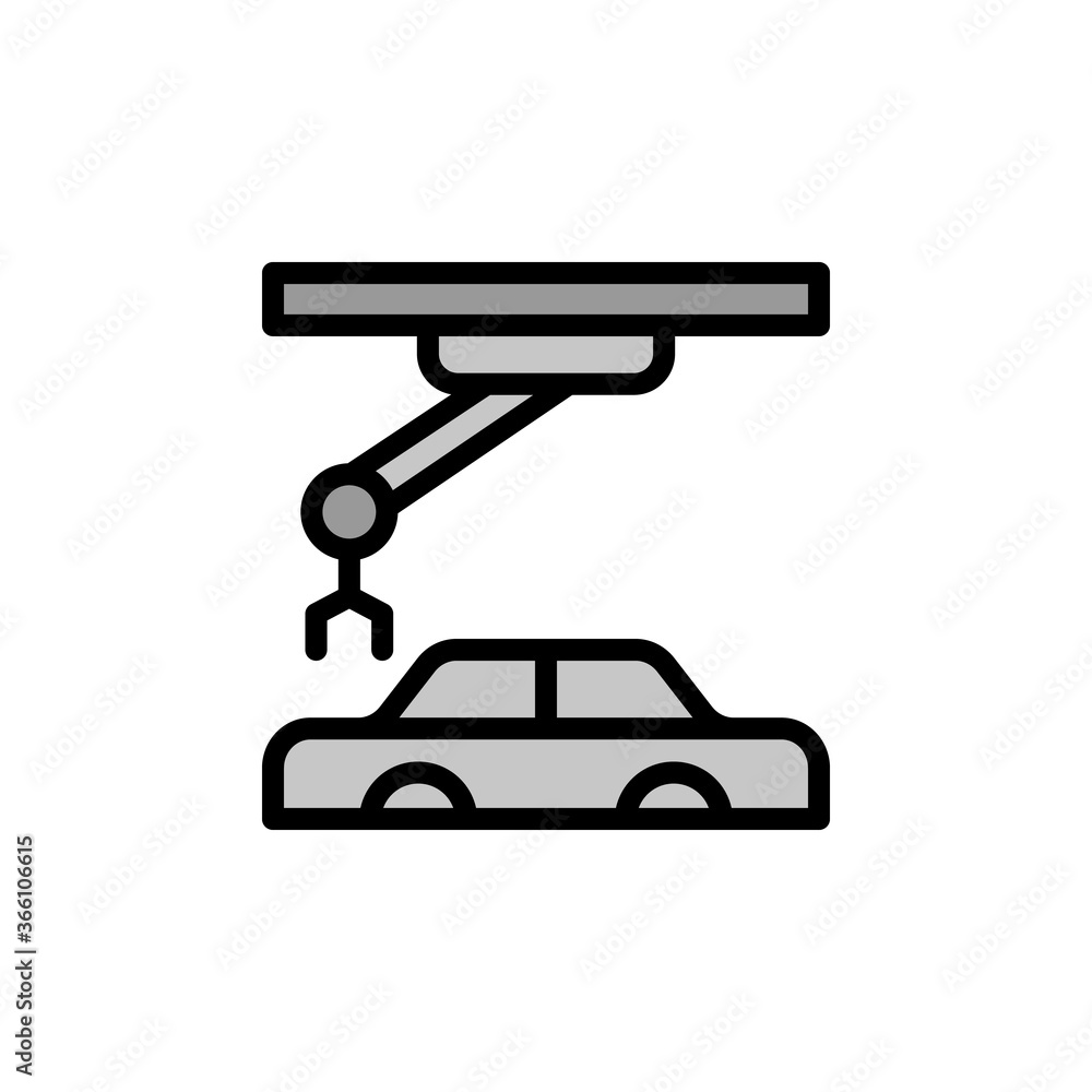 Poster car manufacturing, robot, car icon. simple color with outline vector elements of innovations icons f