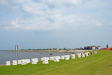 Stadtbild und Strand von Büsum, Schleswig-Holstein, Deutschland 