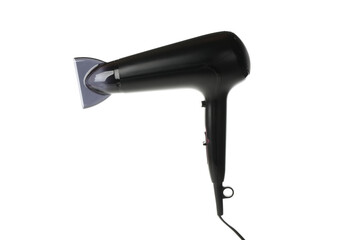 Black hair dryer isolated on white background