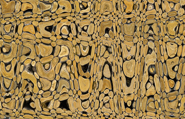 Abstract zigzag pattern with waves in yellow black tones. Artistic image processing created by photo. Beautiful multicolor pattern for any design. Background image.