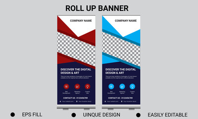  Modern Exhibition Advertising Trend Business Roll Up Banner Stand Poster Brochure flat design template creative concept. Presentation. Cover Publication. Stock vector. EPS