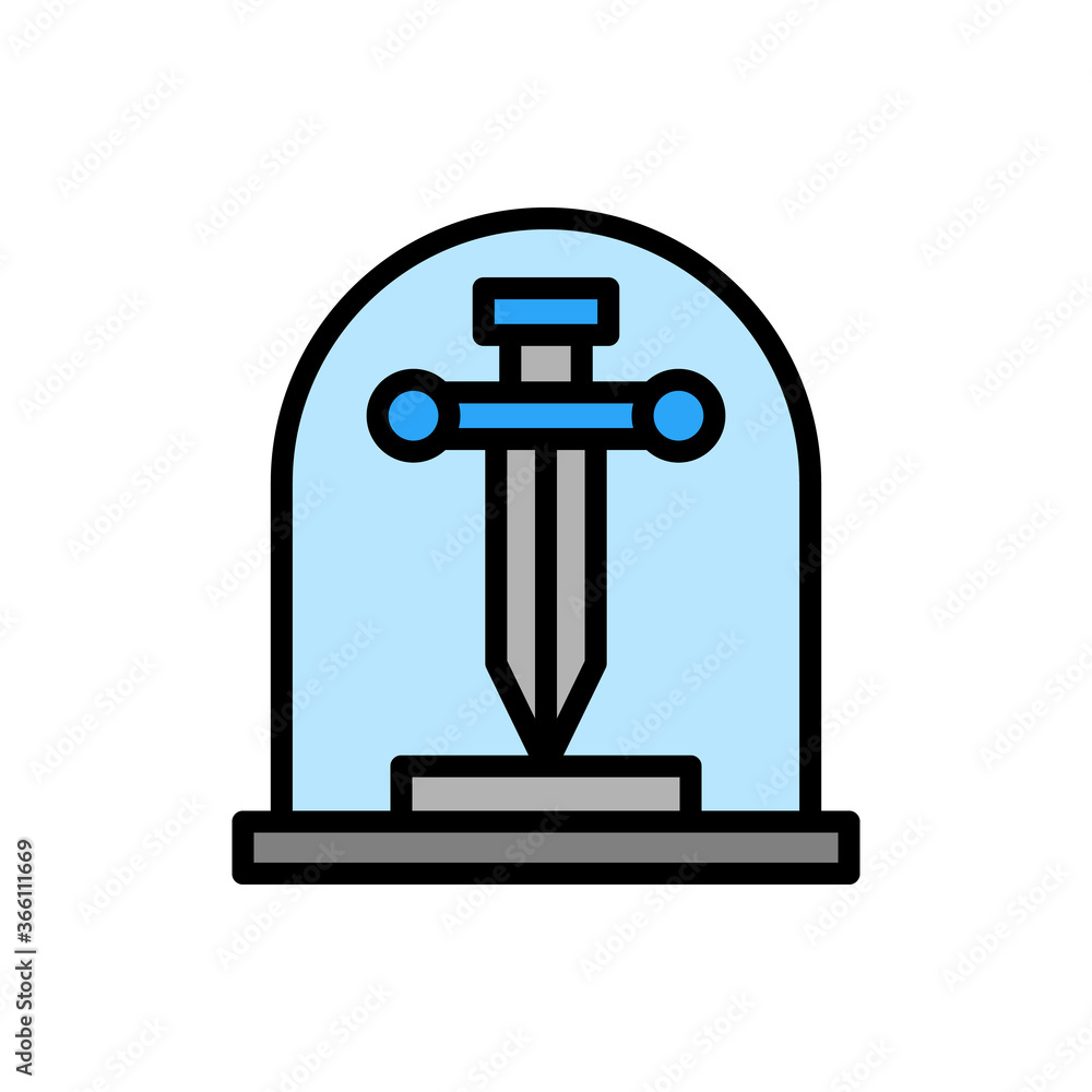 Poster sword, museum icon. simple color with outline vector elements of historical things icons for ui and 