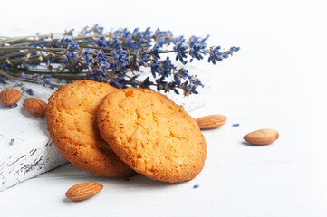 Lavender cookies on rustic cutting board