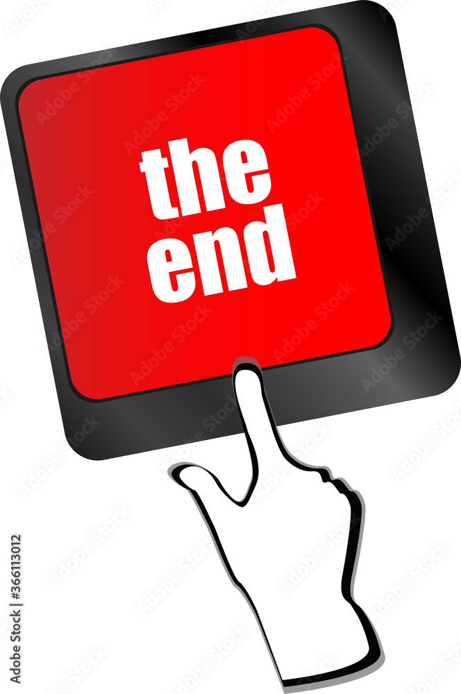 Poster computer keyboard with one key showing the warning words the end