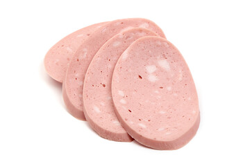 Italian mortadella sausage, isolated on a white background