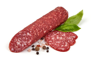Salami dried sausage, isolated on white background