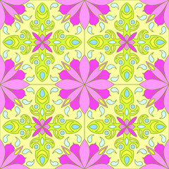 Seamless colored background from pink flowers, daisies on green.