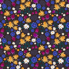 seamless pattern with hand-drawn flowers on a dark background. vector