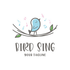 Vector illustration of cute bird singing