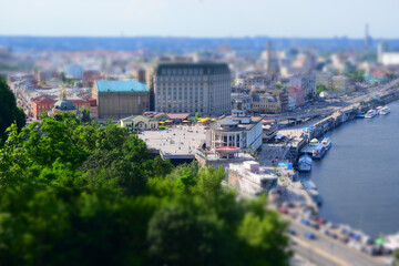 Fototapeta premium Summer panorama of the city with miniature effect 