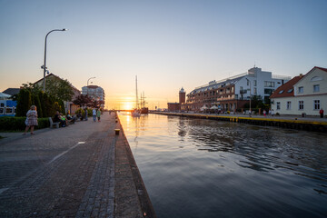 Fototapeta na wymiar The port in Darłowo at sunset