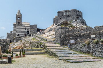 The church of San Pietro in Portovenenere on a rocks above the sea