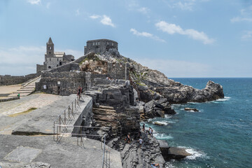 The church of San Pietro in Portovenenere on a rocks above the sea