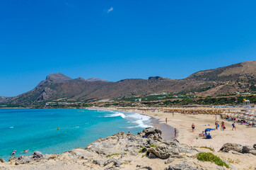 Fototapeta na wymiar Falasarna beach, one of the most famous beaches of Crete located in the Kissamos province, at the northern edge of Crete’s western coast.