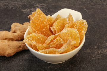 Dry sweet ginger in the bowl