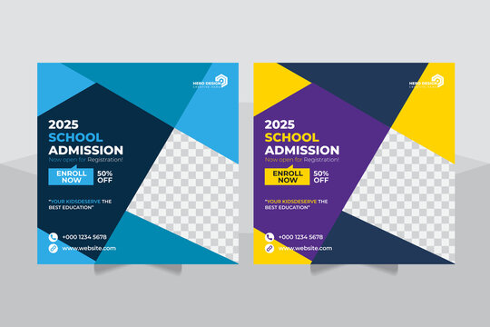 Admission social media post banner template design, Back to school admission promotion social media post
