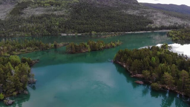 Beautiful Glacier lake in Western Norway. Drone footage