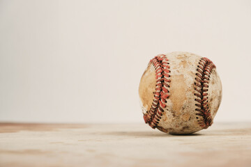 Old baseball sport ball isolated on background with copy space for game.