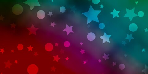 Light Green, Red vector background with circles, stars. Abstract illustration with colorful shapes of circles, stars. Design for wallpaper, fabric makers.