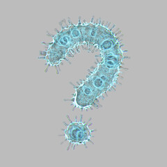 Alphabet made of virus isolated on gray background. Symbol question mark. 3d rendering. Covid font