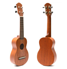 front and back side ukuleles isolated on white