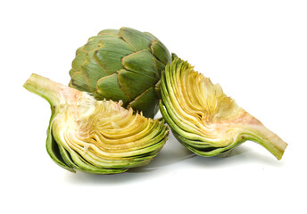 Green artichoke on white background 