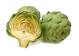 Green artichoke on white background 