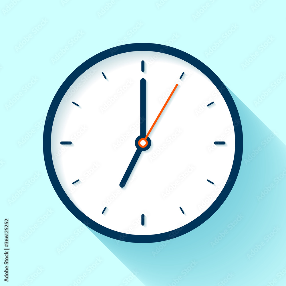 Poster clock icon in flat style, timer on blue background. business watch. vector design element for you pr
