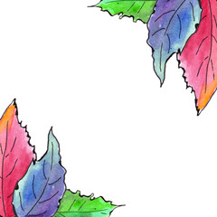 hand drawing watercolor leaves frame