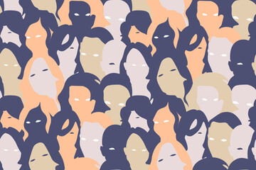 Women crowd seamless pattern. Repetitive vector illustration of women crowd. Women's Month, International Womens Day, Freedom, Independence, Equality.