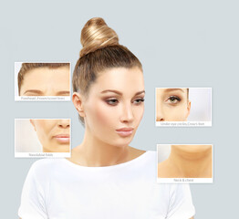 Effects  of ageing,Frown/scowl lines ,Nasolabial folds,Neck ,Under eye circles,neck lines