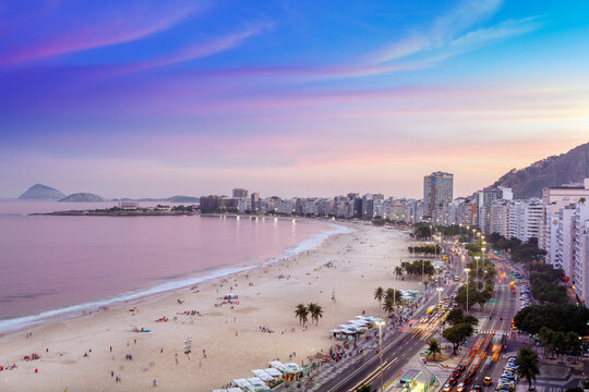 View of Copacabana Beach and Avenida Atlantica boulevard in Rio de Janeiro, Brazil