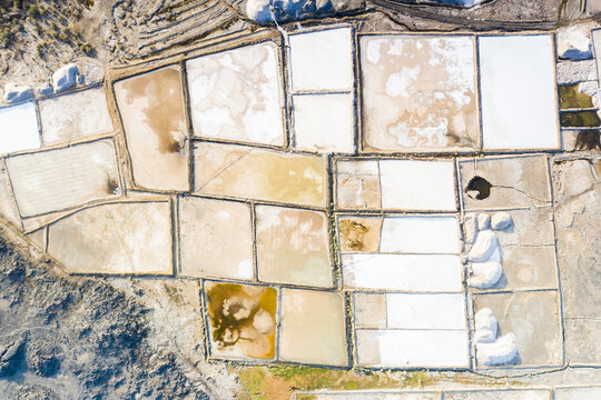 Salt tanks from above, Lake Afrera (Lake Afdera), Danakil Depression, Afar Region, Ethiopia