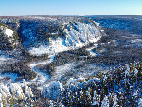 Aerial of Lena Pillars, Sakha Republic (Yakutia)