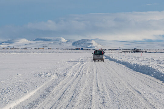 Ice road over the Anadyrsky Liman, Anadyr, easternmost city in Russia, Chukotka autonomous Okrug