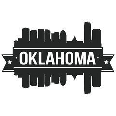 Oklahoma Skyline Stamp Silhouette . Reflection Landscape City Design. Vector Cityscape Icon.  