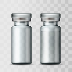 Template of transparent glass medical vial with aluminium cap.