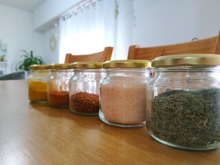different condiment jars
