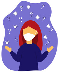 girl in a medical mask with questions