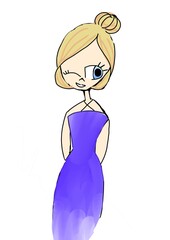 A girl in a blue dress with a bun who smiles and winks for the design of magazines books websites advertising Fashion