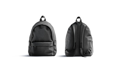 Fototapeta Blank black backpack with zipper and strap mockup, front back obraz