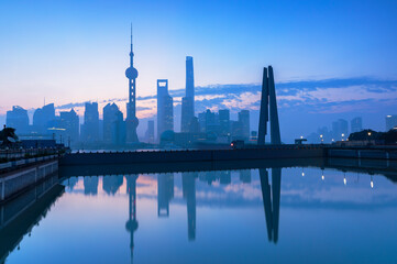 Skyline of Pudong at dawn, Shanghai, China