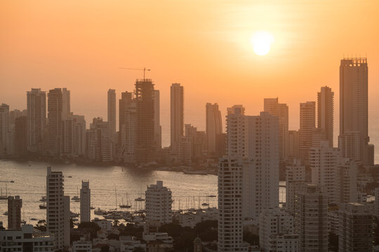 View from Convento de Santa Cruz de la Popa of Cartagena at sunset, Cartagena, Bolivar Department, Colombia