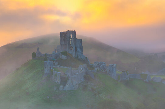 Corfe Castle at sunrise, Dorset