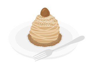 皿にのせたモンブランケーキのイラスト