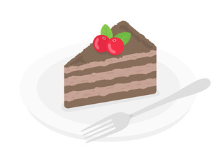 皿にのせたチョコレートケーキのイラスト