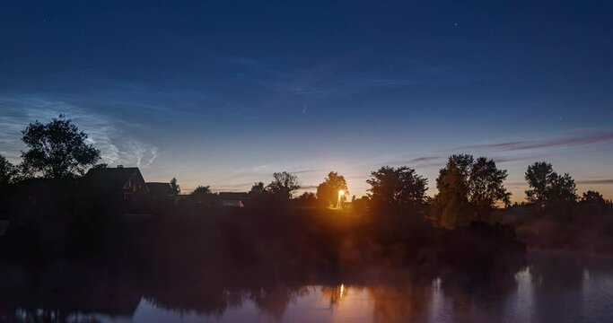 Comet C 2020 F3 NEOWISE in the night sky with silvery clouds, a beautiful night time lapse